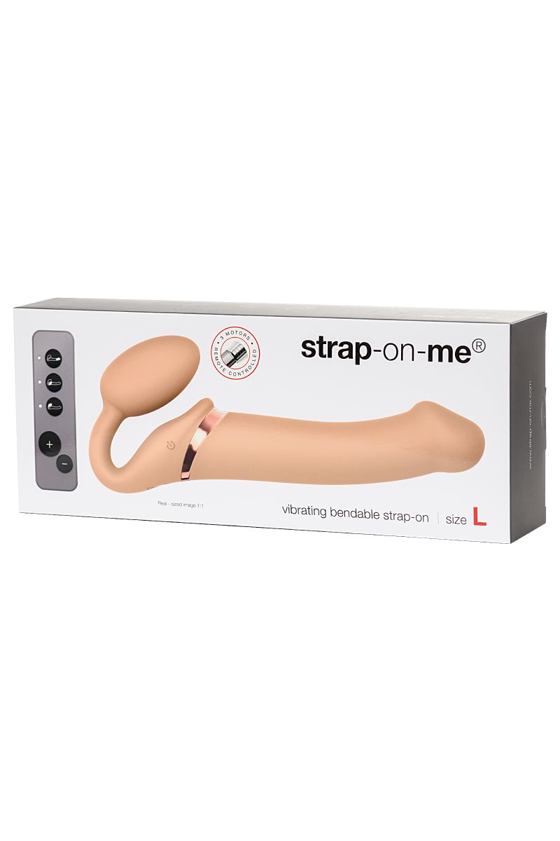 Телесный безремневой вибрострапон Vibrating Bendable Strap-On - size L