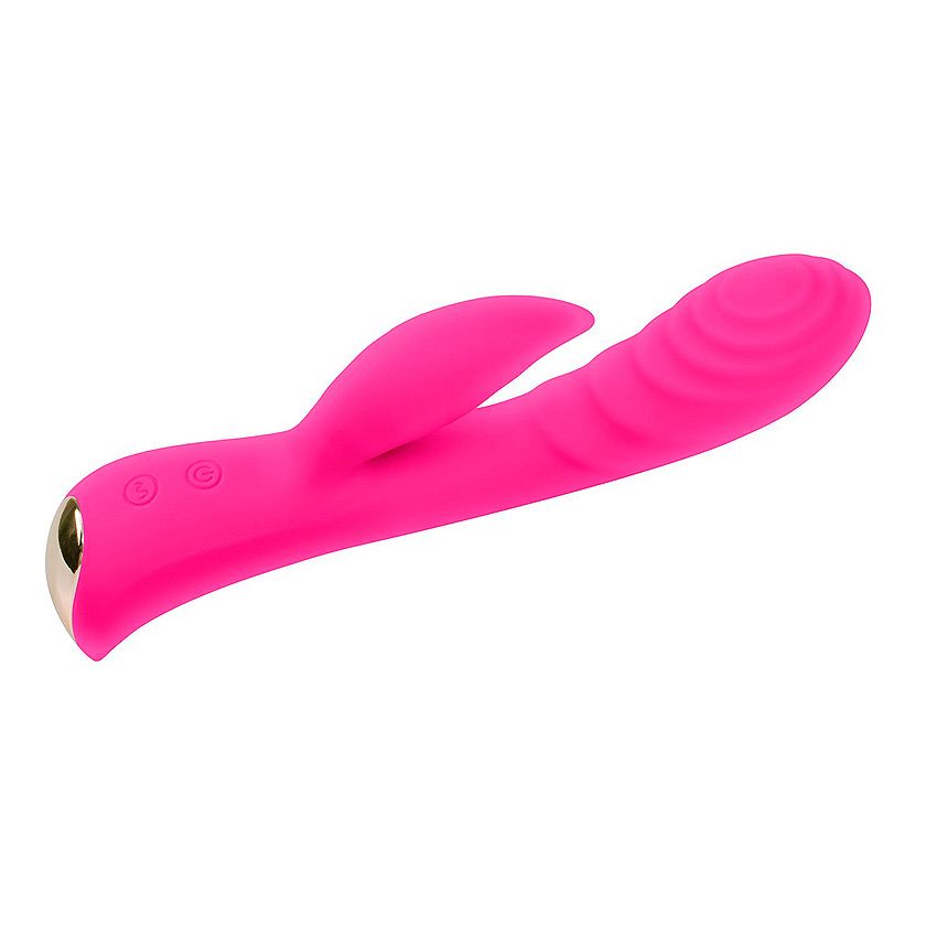 Ярко-розовый вибромассажер-кролик 5  Silicone Ripple Passion - 19,1 см.