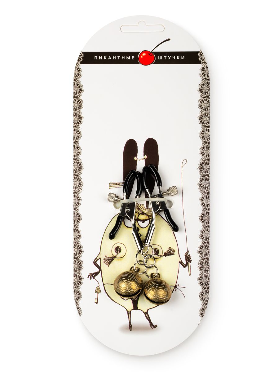 Черные зажимы на соски с золотистыми шариками