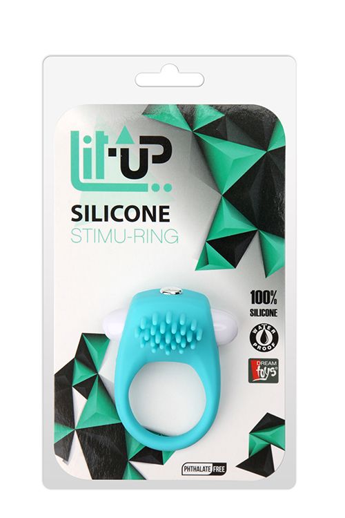 Голубое эрекционное кольцо с щеточкой LIT-UP SILICONE STIMU RING 5