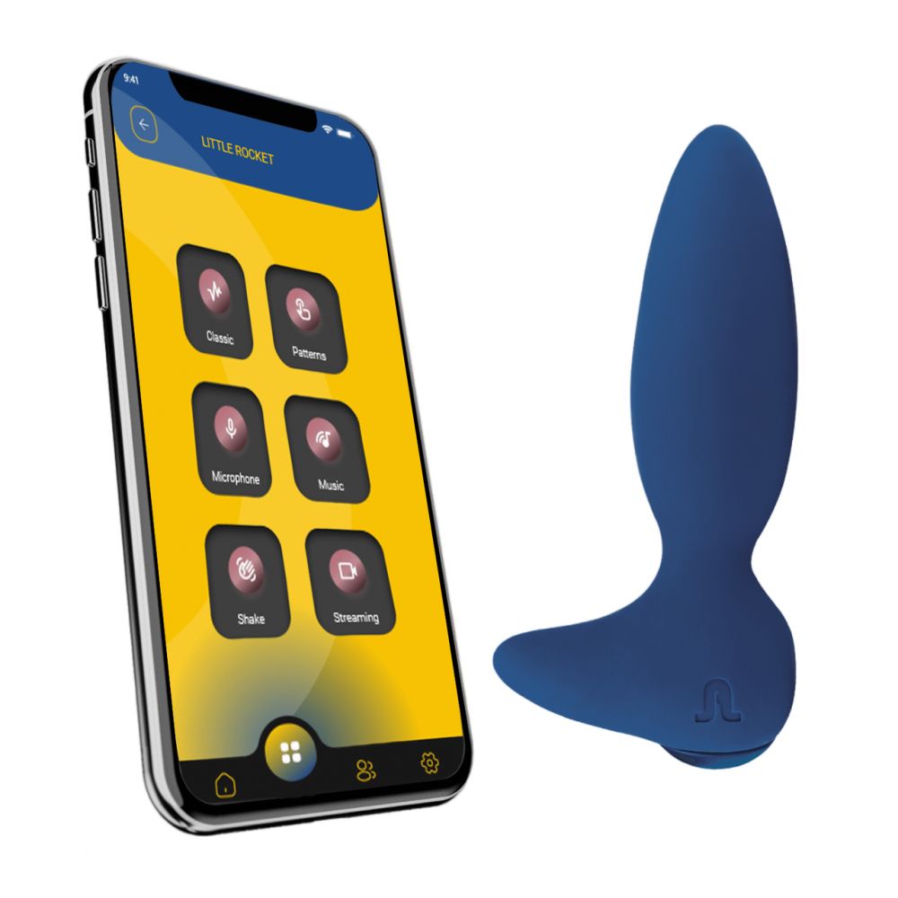 Синий анальный вибратор Little Rocket II + APP