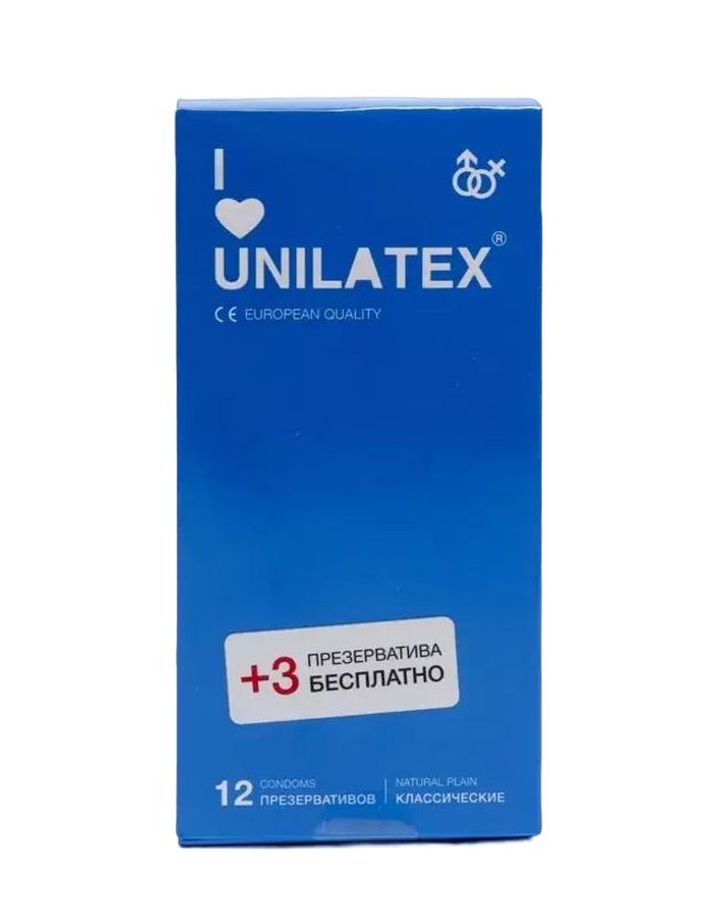 Классические презервативы Unilatex Natural Plain - 12 шт. + 3 шт. в подарок