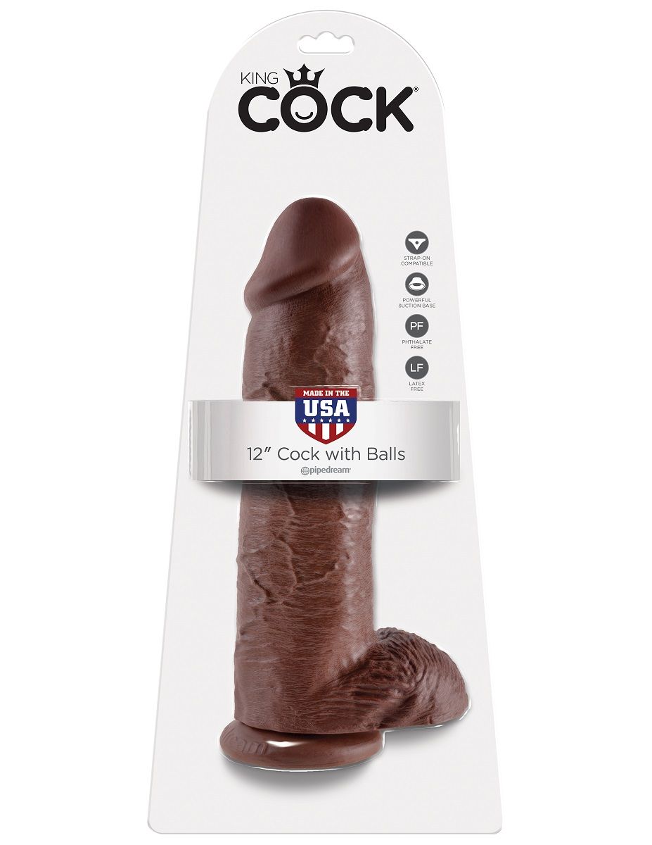 Коричневый фаллоимитатор-гигант 12  Cock with Balls - 30,5 см.