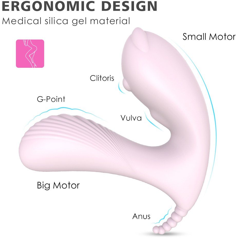 Нежно-розовая вибропробка CARA с клиторальным отростком и пультом ДУ