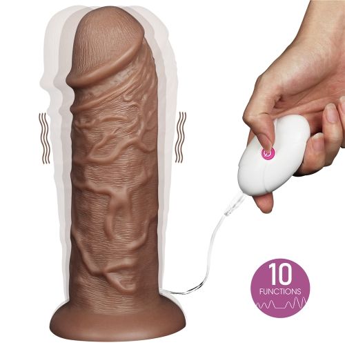 Коричневый вибратор-гигант 10.5 Realistic Chubby Vibrating Dildo - 26,6 см.