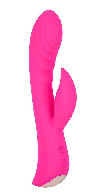 Ярко-розовый вибромассажер-кролик 5  Silicone Ripple Passion - 19,1 см.