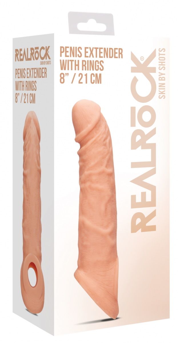 Телесная насадка с кольцом Penis Extender with Rings - 21 см.