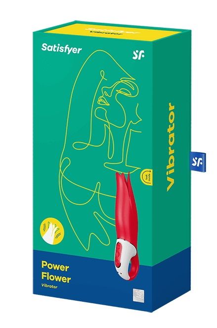 Красный вибратор Satisfyer Power Flower с лепестками - 18,8 см.