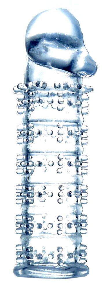 Прозрачная насадка на пенис с рельефом - 12 см.