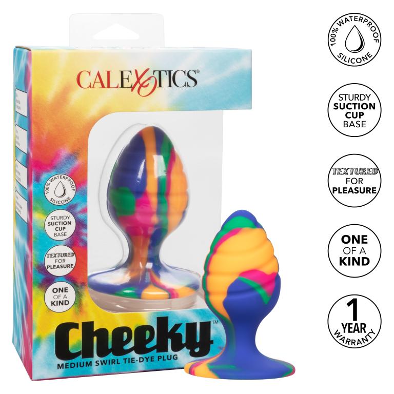 Яркая анальная пробка Cheeky Medium Swirl Tie-Dye Plug - 7,5 см.