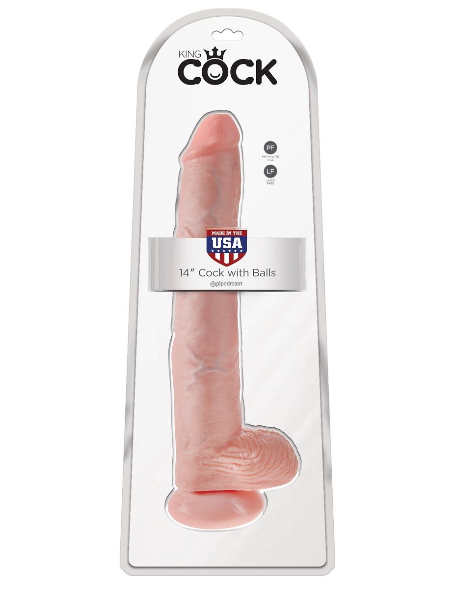 Телесный фаллоимитатор-гигант 14  Cock with Balls - 37,5 см.