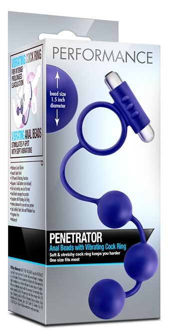 Синее эрекционное кольцо с анальным стимулятором Penetrator