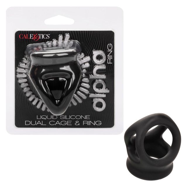 Черное тройное эрекционное кольцо Alpha Liquid Silicone Dual Cage   Ring