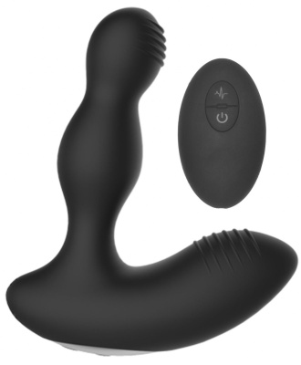 Черный массажер простаты с электростимуляцией и пультом ДУ Prostate massager