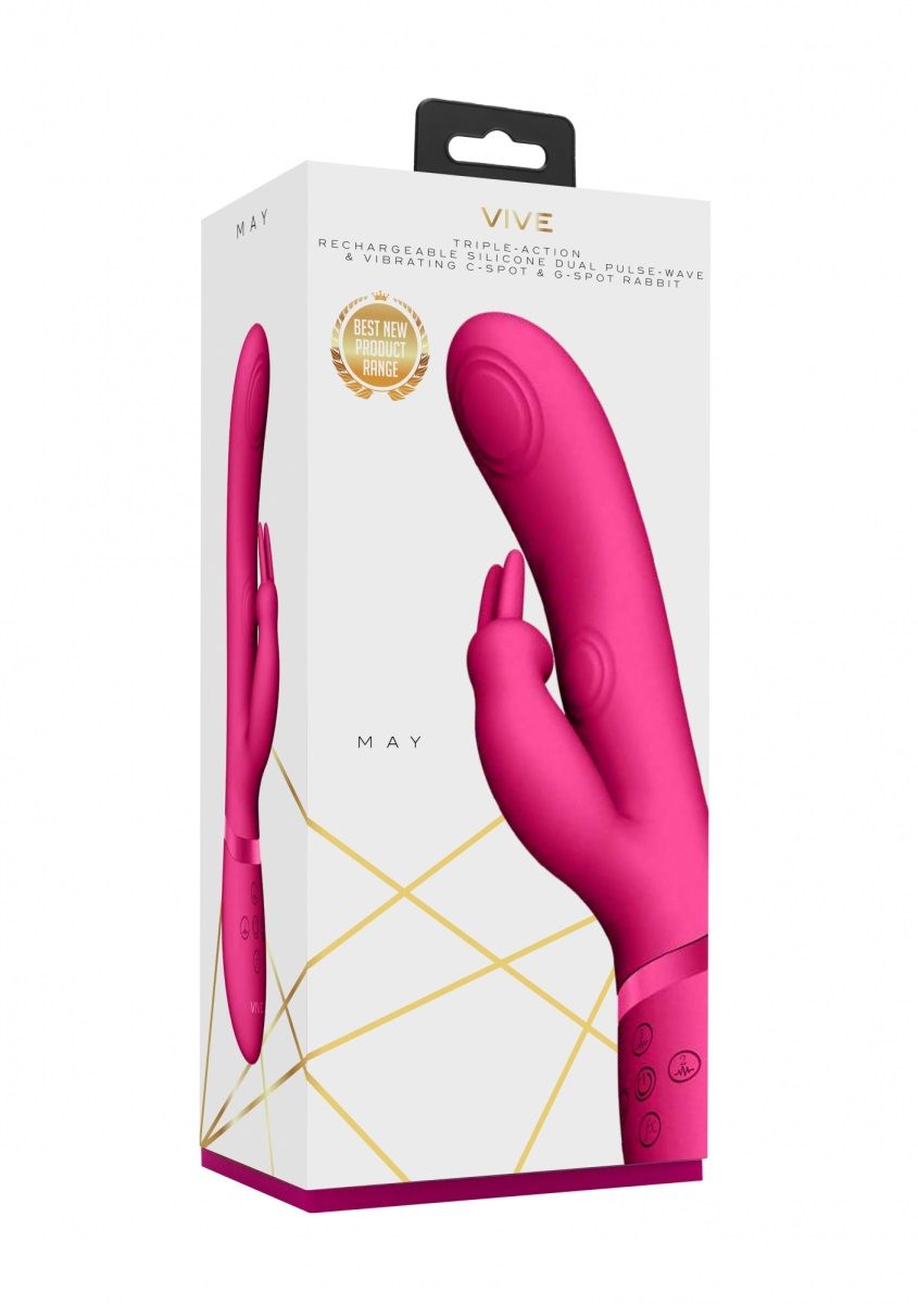 Розовый вибромассажер May Pulse-Wave   C-spot   G-Spot Rabbit - 22 см.