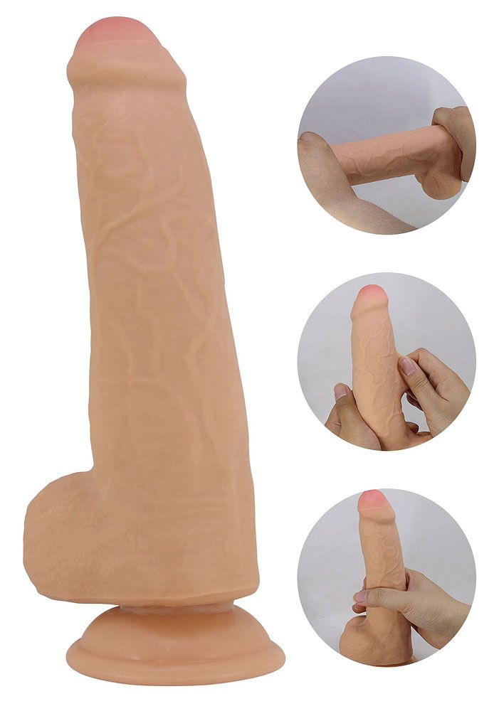 Телесный фаллоимитатор с подвижной кожей Draco - 23,3 см.