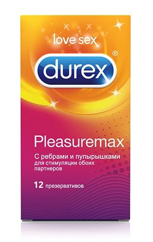 Рельефные презервативы с точками и рёбрами Durex Pleasuremax - 12 шт.