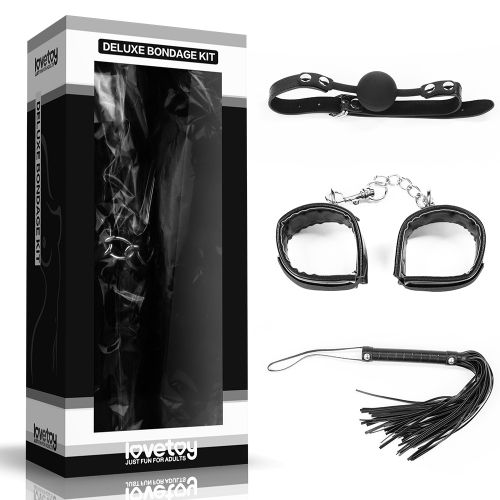 БДСМ-набор Deluxe Bondage Kit: наручники, плеть, кляп-шар