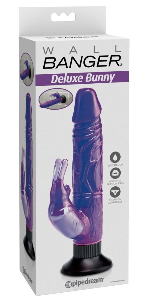 Фиолетовый вибратор-кролик с присоской Deluxe Bunny - 21 см.