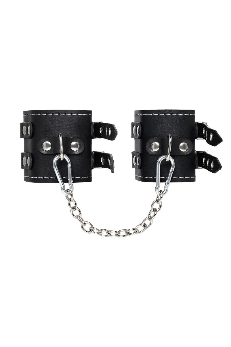 Черные оковы с двумя ремнями и красной подкладкой