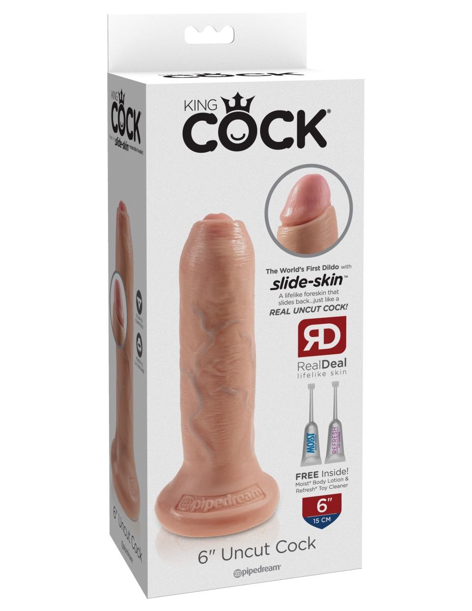 Телесный необрезанный фаллоимитатор на присоске 6  Uncut Cock - 16,5 см.