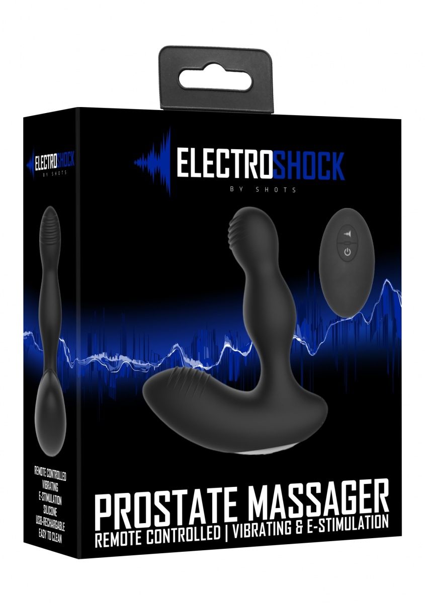 Черный массажер простаты с электростимуляцией и пультом ДУ Prostate massager