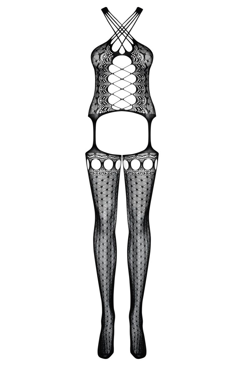 Откровенный комбинезон-сетка с имитацией шнуровки