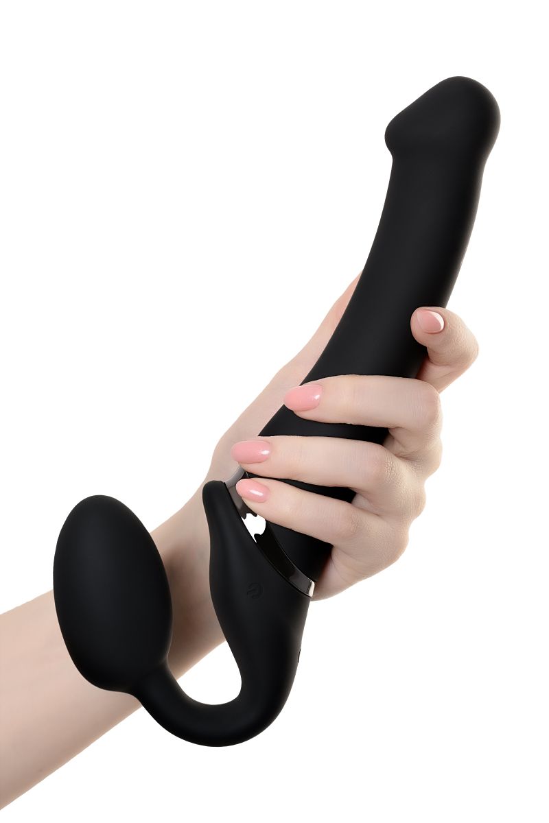 Черный безремневой вибрострапон Silicone Bendable Strap-On - size M