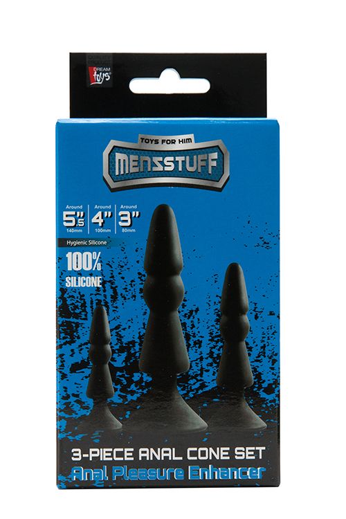 Набор из черных анальных силиконовых втулок MENZSTUFF 3-PIECE ANAL CONE SET