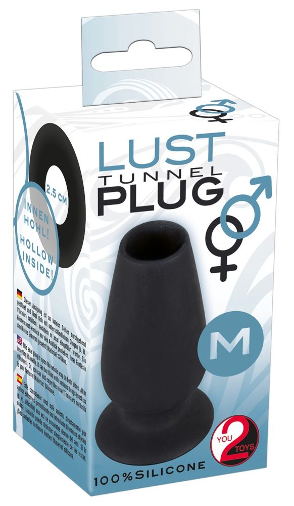 Чёрная анальная пробка-тоннель Lust Tunnel M - 10 см.