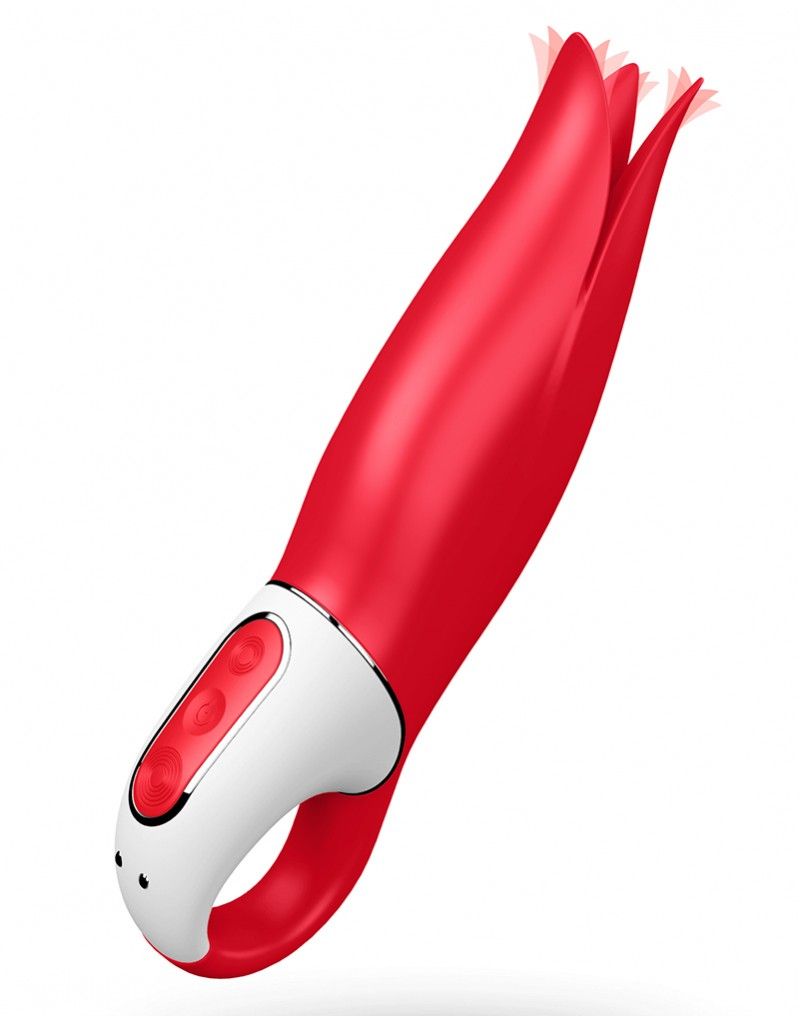 Красный вибратор Satisfyer Power Flower с лепестками - 18,8 см.