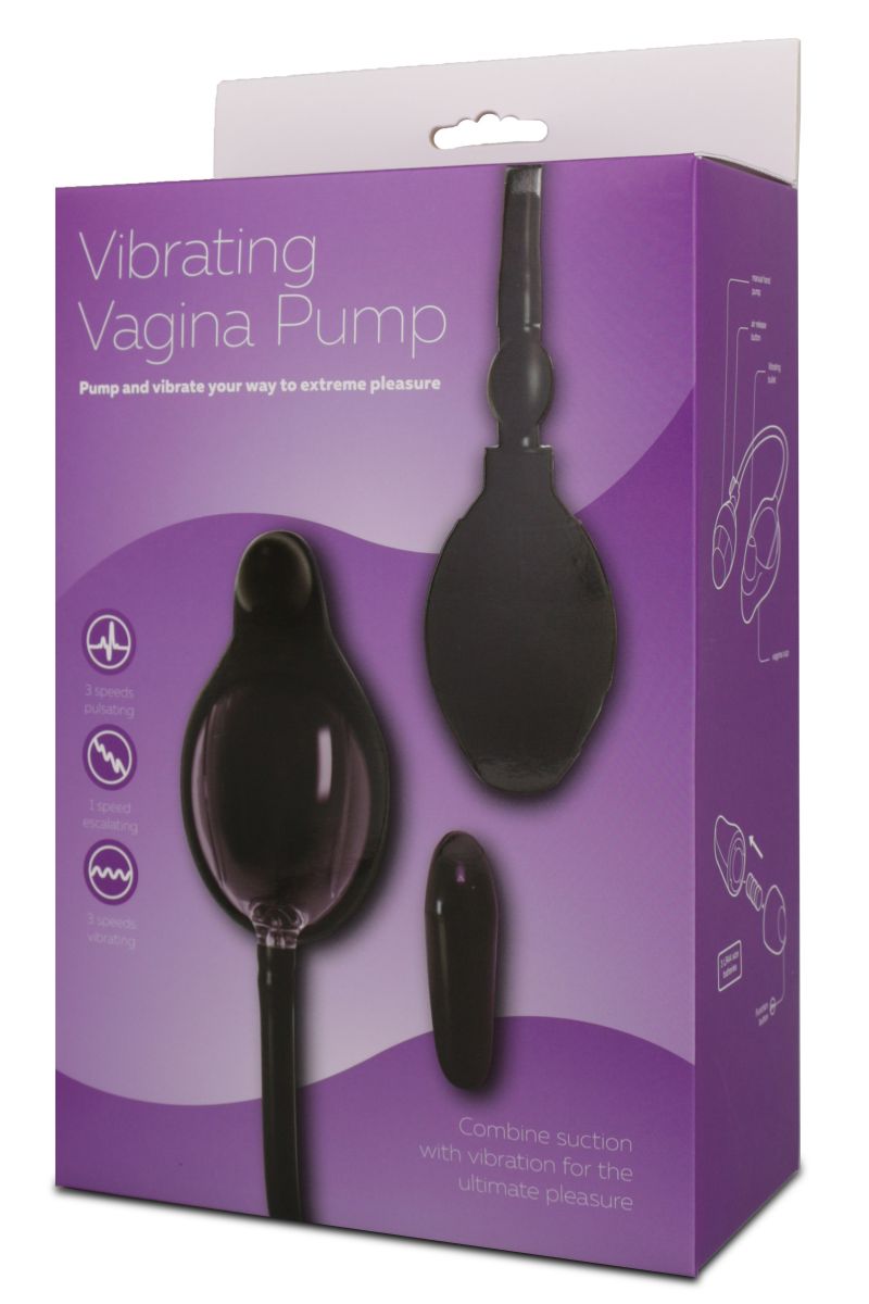 Чёрная вибропомпа для вагины с 7 режимами вибрации VIBRATING VAGINA PUMP