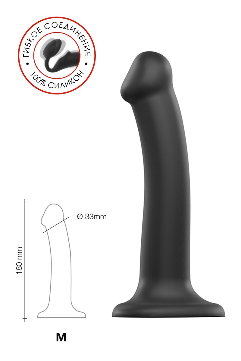 Черный фаллос на присоске Silicone Bendable Dildo M - 18 см.