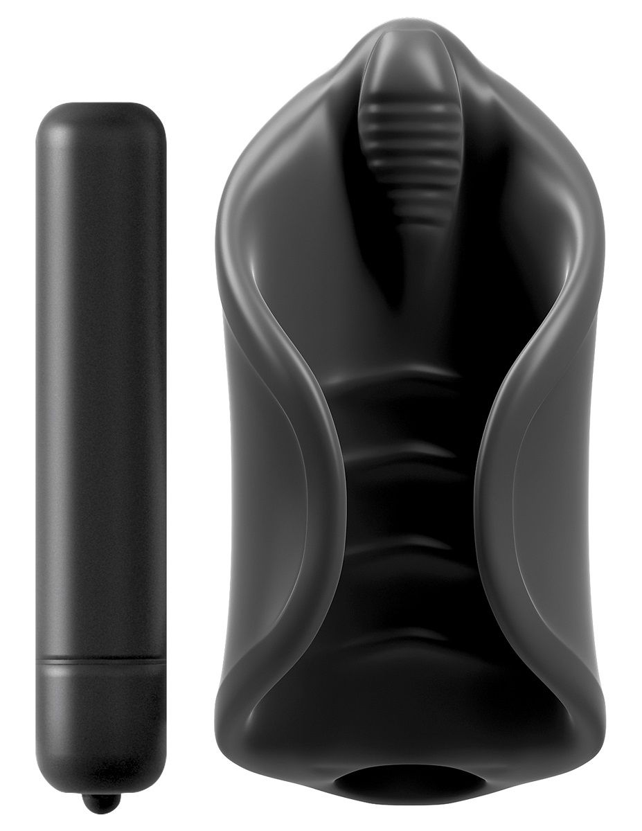 Чёрный мастурбатор Vibrating Silicone Stimulator с вибрацией