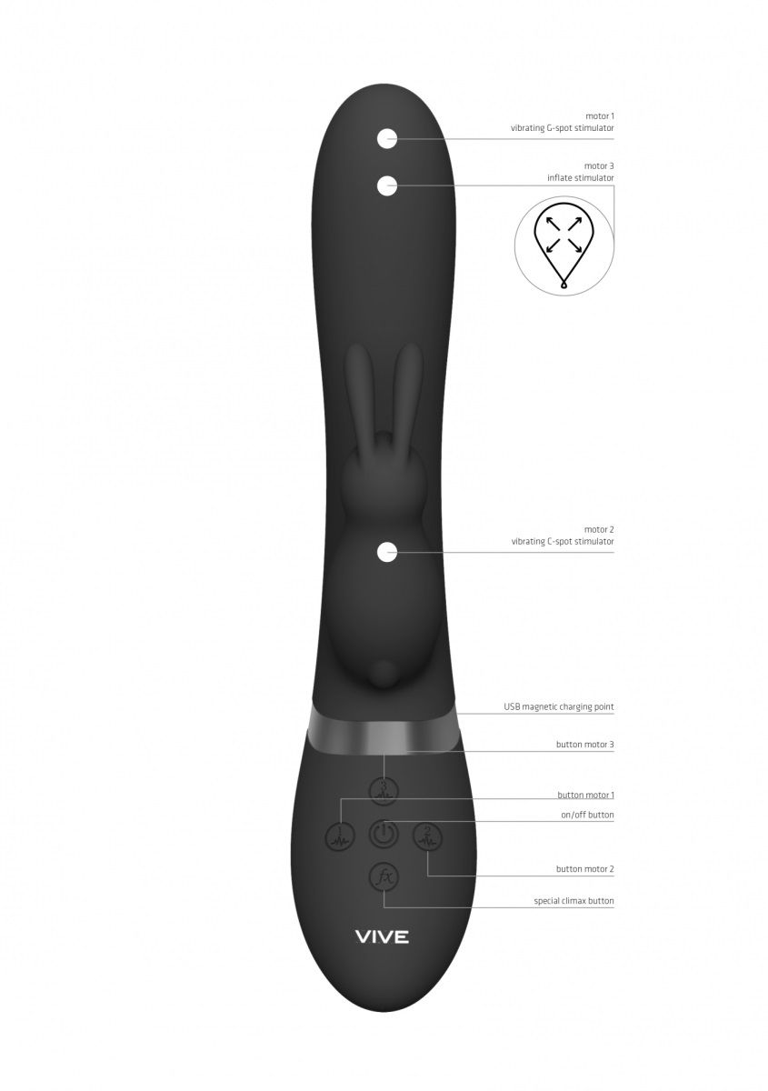 Черный вибромассажер-кролик Taka - 21,3 см.