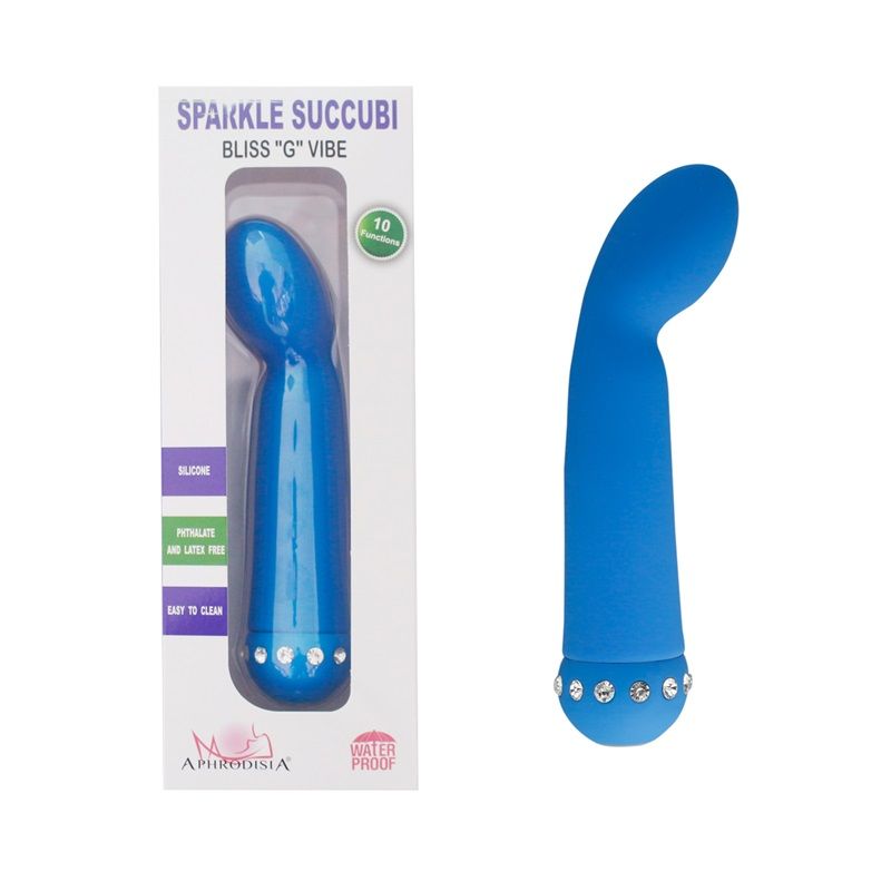 Голубой вибратор SPARKLE SUCCUBI  BLISS G VIBE - 14,2 см.