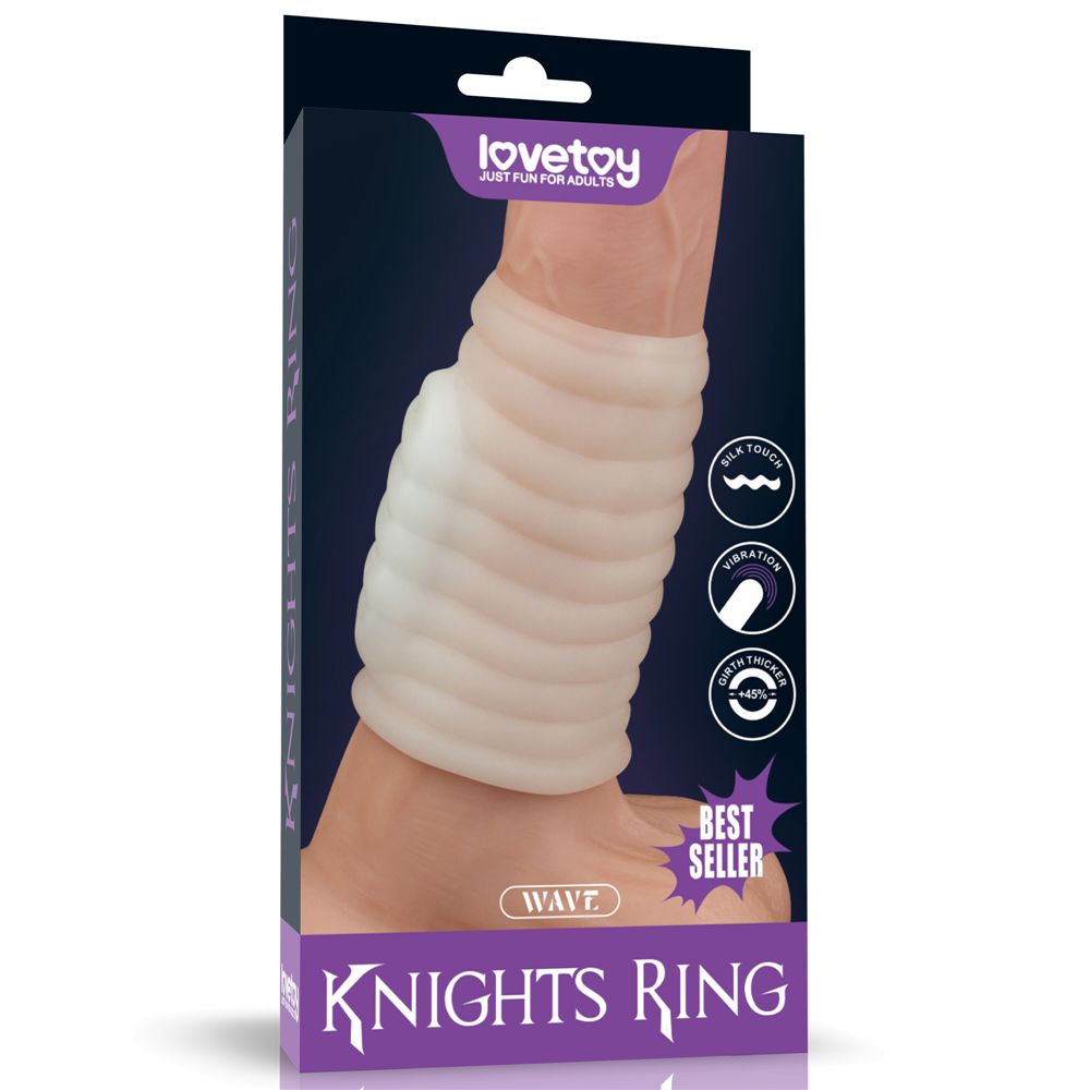 Белая вибронасадка на пенис Knights Ring с ребрышками