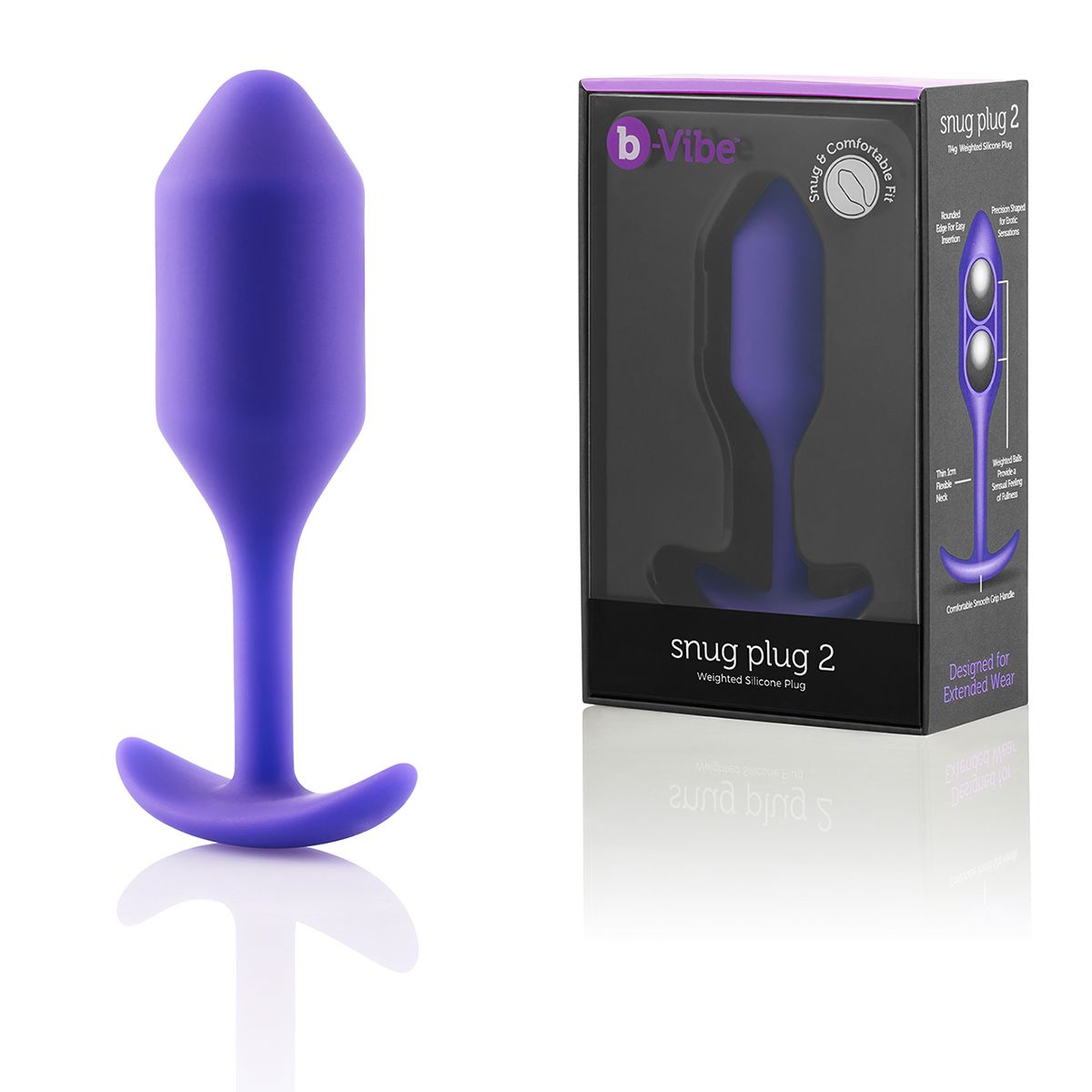 Фиолетовая пробка для ношения B-vibe Snug Plug 2 - 11,4 см.